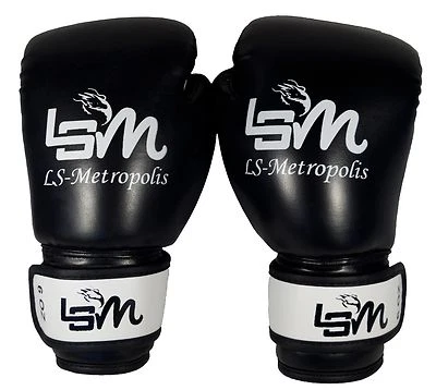 LEATHER AND SPORTS METROPOLIS 6 Unzen schwarze klassische Box-/MMA-Handschuhe