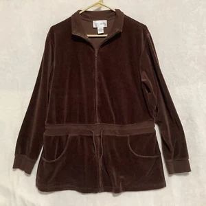 Sport Savvy Full Zip Fleece Jacket Women L Chocolate Brown Waist Drawstring Long - Picture 1 of 8