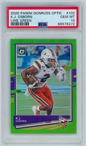 2020 Donruss Optic #102 KJ Osborn - Rated Rookie - Lime Green # /35 | PSA 10