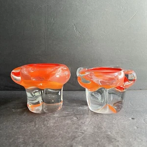 Juego de candelabros votivos pesados de cristal transparente naranja República Checa - Imagen 1 de 13