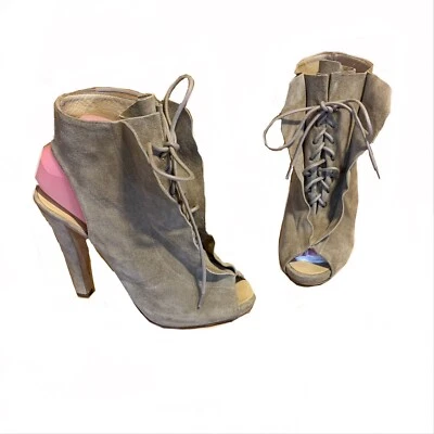 GIUSEPPE ZANOTTI PARA THAKOON GAMUZA TOPO "KOKO" PEEP TOE BOTINES OXFORD TALLA 38 Foto 1 de 4