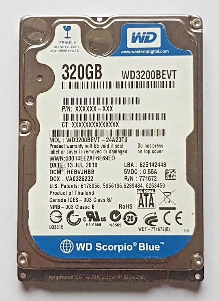 320 GB SATA Western Digital WD3200BEVT-24A23T0 5400rpm 8MB HDD 2.5 " Hard Drive - Image 1 of 1