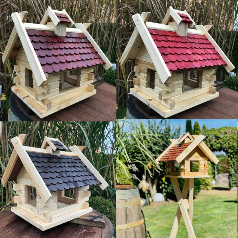 DARLUX Rechteckiges Vogel Haus Futterstelle aus Holz Natur/Dunkelbraun/Braun/Rot - Bild 1 von 1