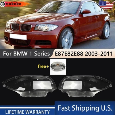 Pair Car Headlight Lens Cover Shell+Glue For BMW 1-Series E87 E82 E88 2003-2011 — 第 1/4 张图片