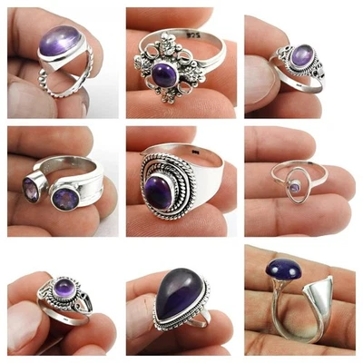 Natural Amethyst 925 Sterling Silver Rings Size 6 Christmas Gift Women Jewelry - Image 1 of 4