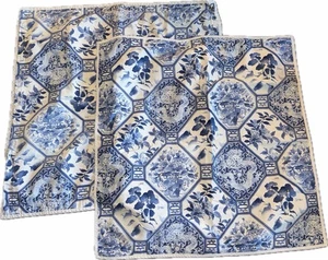 Ralph Lauren Palm Harbor Blue White Octogonal Oriental Euro Pillow Shams Set 2 - Picture 1 of 10