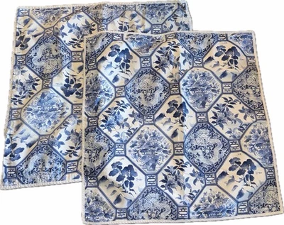 Ralph Lauren Palm Harbor Blue White Octogonal Oriental Euro Pillow Shams Set 2 - Image 1 of 4