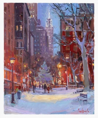 Pintura original 25 x 30 cm 225MrO pinturas al óleo impresionismo invierno paisaje urbano Foto 1 de 4