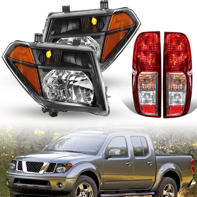 Juego de 4 piezas para Nissan Frontier 2005-2008 faros negros + conjunto de luces traseras rojas Foto 1 de 4