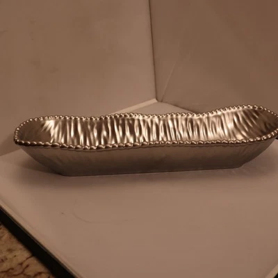 Camila Silver Porcelain Long Serving Piece – Scalloped/Beaded - New - Image 1 of 4