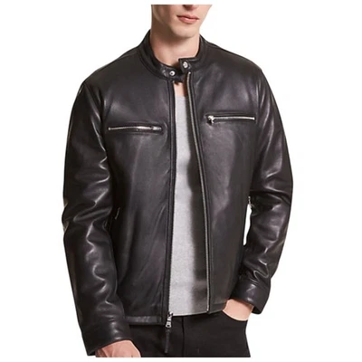 New Flawed $598 Michael Kors Men's Moto Genuine Leather Jacket Black Medium 3646 - Image 1 of 4