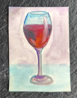 ACEO Original 2.5x3.5 Gouache Painting Glass of Wine Cabernet Wine Art Card - Image 1 of 2