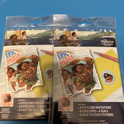 16 Disney Moana Postcard Invitations, Birthday Party Invite Envelopes & Stickers - Image 1 of 4