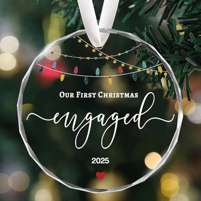 Glass Keepsake Ornament for 2025 Engaged Couples, Wedding Christmas Decor - Image 1 of 4