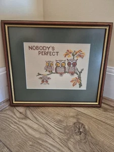 Cross Stitch Owl Framed Picture, Vintage Home Decor, 30 x 25cm - Picture 1 of 5