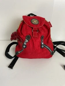 Vintage Kipling Fundamental Backpack Bag Red & Monkey Vintage 90s Rucksack - Picture 1 of 9