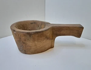 Vintage Primitive Water ladle Wooden Mortar with Handle Woodenware Herb Crushing - Picture 1 of 14