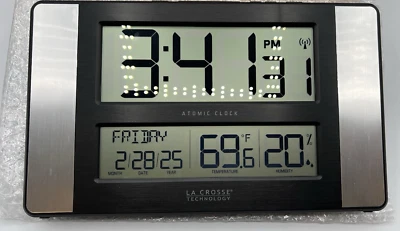 La Crosse Technology 513-1417H-AL Atomic Digital Clock with Silver Modern & Cont - Image 1 of 4