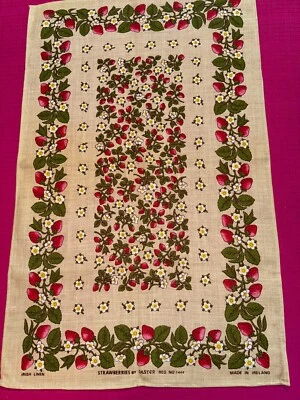 Torchon vintage mais neuf, pur lin irlandais Fraises 75 cm x 47 cm - Photo 1/4