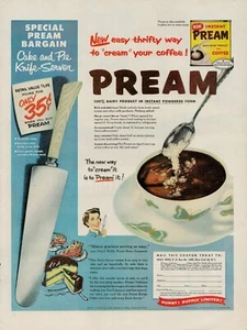 1955 Pream Coffee Creamer Condiment Vintage Print Ad Dairy Instant Coupon USA - Picture 1 of 8
