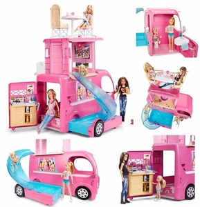 Nuevo Mattel Barbie Pop Up Pop Up Cámper 3 Niveles Rosa RV Autobús Casa Furgoneta Camión Set - Imagen 1 de 10
