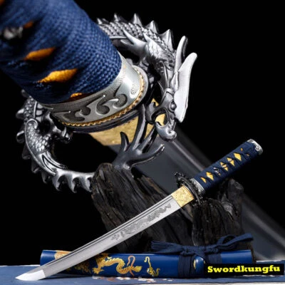 Espada de hoja de acero al carbono Blue Dragon Tanto Japón Katana corta cuchillo daga Foto 1 de 4