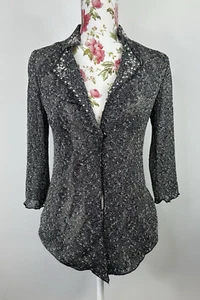 Alberto Makali women's cardigan grey 3/4 sleeve lined one button beaded Size S - Picture 1 of 11