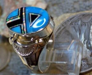 Sterling Multi Stone Turquois Navajo Mens Unisex Ring Alfred Tsosie Size 11 3/4 - Picture 1 of 9
