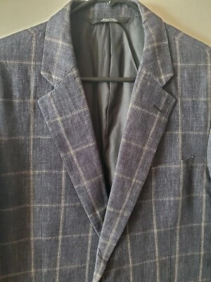 Nordstrom Woven In Italy ORMEZZANO Linen Jacket Sport Coat Blue Gray Plaid 42 R - Image 1 of 4