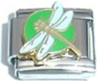 DRAGONFLY GREEN WHITE Enamel Italian 9mm Charm AN103 Fits Traditional Classic