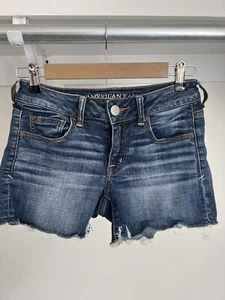 American Eagle Women's Shorts Stretch size 2 cutoffs, dark wash, 3-4 inch inseam - Picture 1 of 4