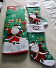 TRIM A HOME GREEN CHRISTMAS TREE SKIRT & STOCKINGS (2) - SANTA - NEW WITH TAGS