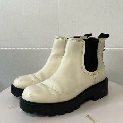 UGG Mujer Talla 6.5 Blanco Negro Cuero Genuino Botas Markstrum Suela Plataforma - Imagen 1 de 4