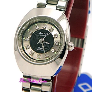Reloj de vestir Swiss Designer Classic OMAX Seiko Movt plateado y negro cristal WP3900 - Imagen 1 de 10