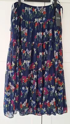 Ralph Lauren Ladies Navy Floral Layered Flared Skirt Size 14 BNWT Rrp £149 - image 1 of 4