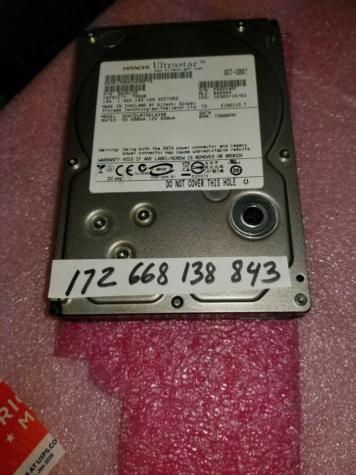 Hitachi HUA721075KLA330 750 GB,Internal,7200 RPM,3.5" 0A36135 Hard Drives - Image 1 of 1