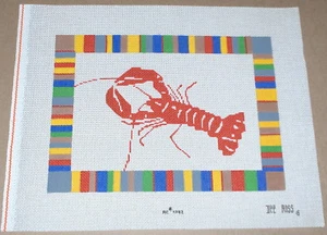 Dee Ross "Lobster" w/ Colorful Border Handpainted Needlepoint Canvas - Picture 1 of 2