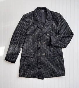 AMIRI Black White Cotton Boucle Double Breasted Coat Size 44 XL $1790 - Picture 1 of 6