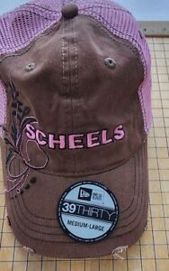 Scheels Girls Hat Youth - Pink Mesh Trim Distressed Look, Strapback.