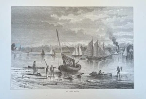 Red Bank NJ on the Navesink, Monmouth County 1874 woodcut engraving Antique - Picture 1 of 2