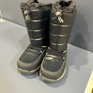 Kid's Youth Lands End Flurry Insulated Black Navy Boots 512385 Sz 2M - Picture 1 of 6