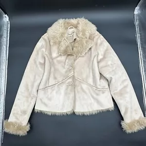 Twenty Beige Faux Suede Long Sleeve Button Up Jacket Coat Size L - Picture 1 of 7