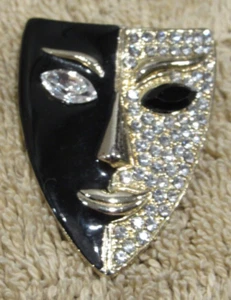 Vintage Theatre Play Mask Rhinestone Pin - Picture 1 of 1