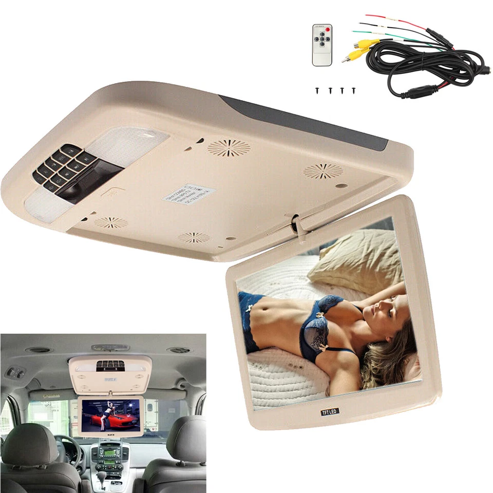 12 Inch Car Monitor Flip Down TFT LCD Monitor Car Roof Mount Monitor w/ Remoted - Image 1 of 4
