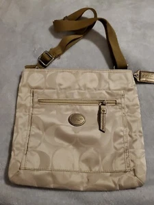 Genuine Coach F77408 Signature Taupe / Beige Nylon Cross body Purse *see pics - Picture 1 of 14