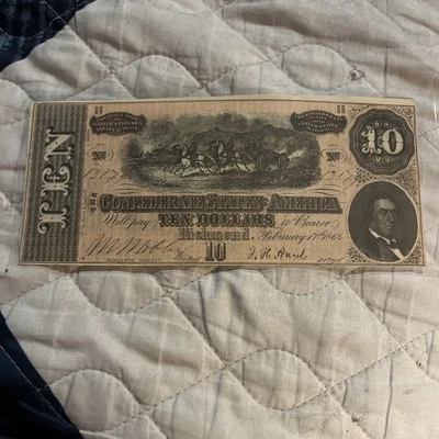 1864 $10 Confederate States of America Civil War Banknote Richmond Currency - Image 1 of 4