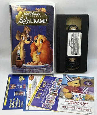 Lady & The Tramp VHS Disney Video Tape Masterpiece Inserts Clamshell Paper Label - Image 1 of 4