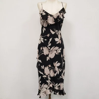 VTG Express Y2K Fairy Grunge Asymmetric Midi Dress Size 8 Dark Floral Whimsigoth - Image 1 of 4