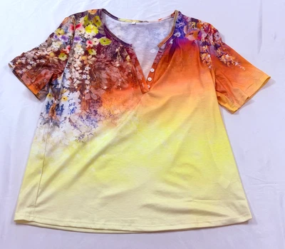 top mujer talla grande multicolor floral manga corta cuello en v mezcla poliéster Foto 1 de 4