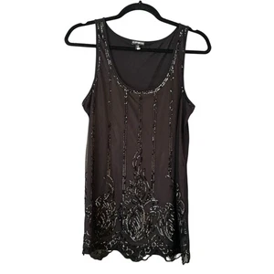 Express Y2K Black Lace Tank Top Camisole M Black Goth Grunge Sequins Scoop Neck - Picture 1 of 10